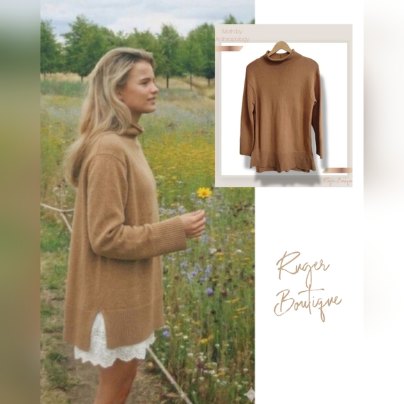 Moth Sweaters - 🌿Moth by Anthropologie Tan Oversized Mock Neck Sweater XS Boho Chic
